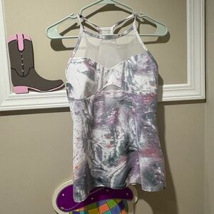 Fabletics Abstract‎ Pink and White Tank Top